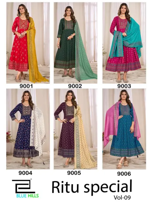 Blue Hills Ritu Special Vol 9 Rayon 14kg Wholesale Gown with Dupatta Collection - Image 8