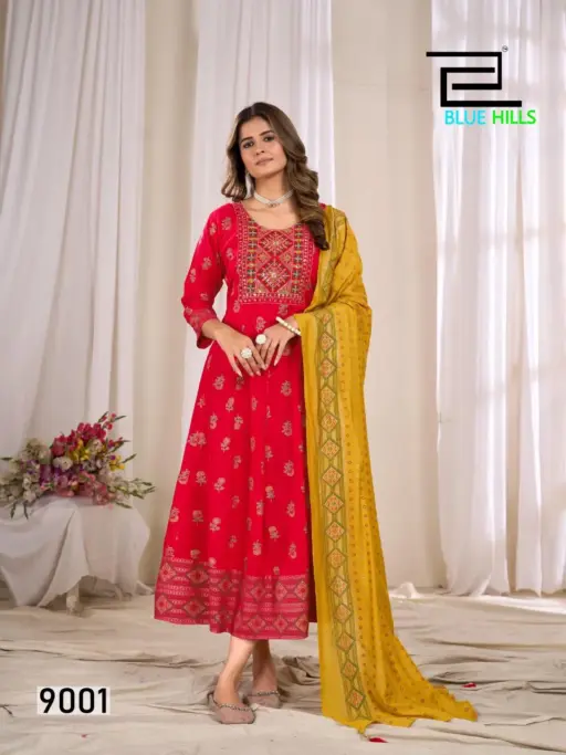 Blue Hills Ritu Special Vol 9 Rayon 14kg Wholesale Gown with Dupatta Collection - Image 4