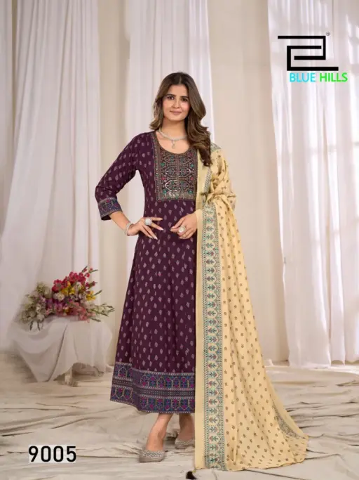 Blue Hills Ritu Special Vol 9 Rayon 14kg Wholesale Gown with Dupatta Collection - Image 5