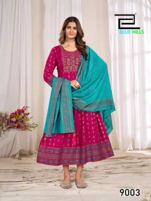 Blue Hills Ritu Special Vol 9 Rayon 14kg Wholesale Gown with Dupatta Collection - Image 6