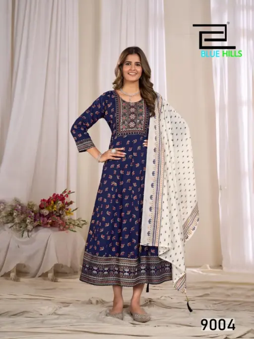 Blue Hills Ritu Special Vol 9 Rayon 14kg Wholesale Gown with Dupatta Collection - Image 7