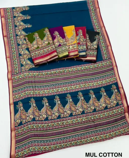 Rajyog Mul Cotton With Kashmiri Printed Wholesale Saree Collection - Image 13