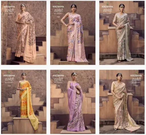 Kreshva Rasberry Crape Jacquard Border Wholesale Casual Wear Sarees Collection - Image 6