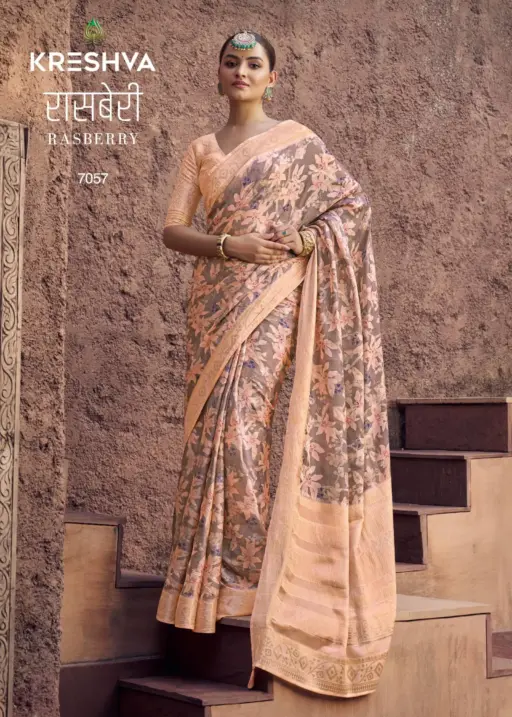 Kreshva Rasberry Crape Jacquard Border Wholesale Casual Wear Sarees Collection