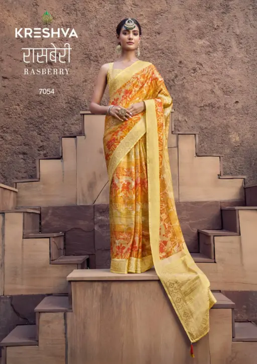 Kreshva Rasberry Crape Jacquard Border Wholesale Casual Wear Sarees Collection - Image 3