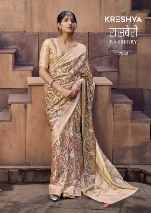 Kreshva Rasberry Crape Jacquard Border Wholesale Casual Wear Sarees Collection - Image 4