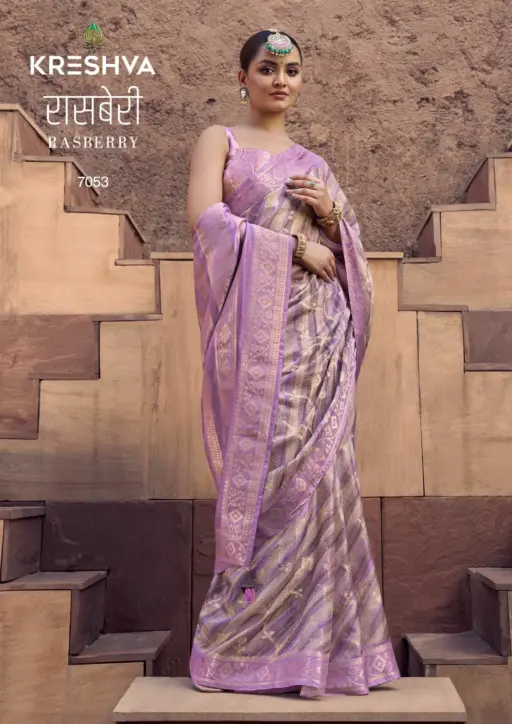 Kreshva Rasberry Crape Jacquard Border Wholesale Casual Wear Sarees Collection - Image 5