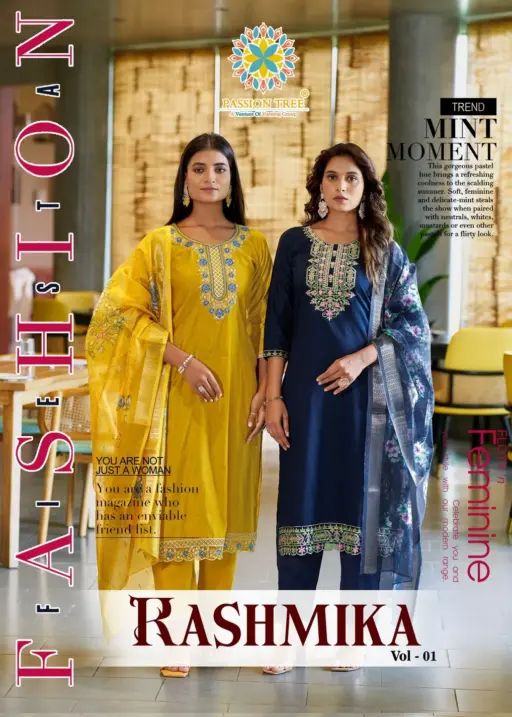 Passion Tree By Rashmika Vol 1 Jacquard Viscose Silk Wholesale Kurti Pant and Dupatta Collection