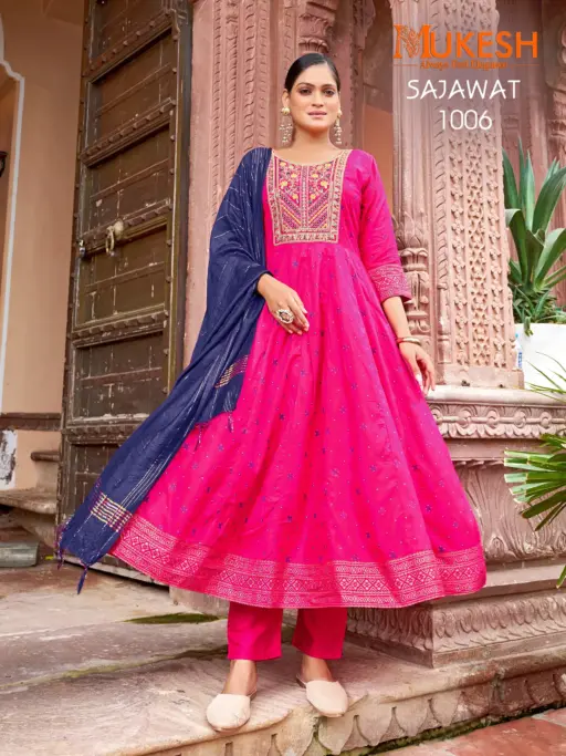 Banwery Sajawat 14Kg Rayon Wholesale Fancy Gown Pant and Dupatta Collection - Image 7