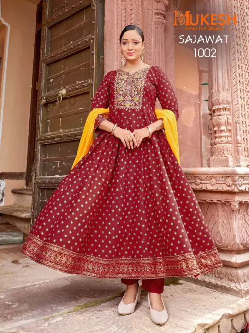 Banwery Sajawat 14Kg Rayon Wholesale Fancy Gown Pant and Dupatta Collection - Image 3