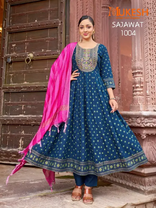 Banwery Sajawat 14Kg Rayon Wholesale Fancy Gown Pant and Dupatta Collection - Image 5