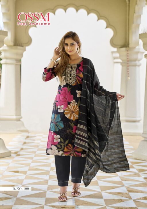 Ossm Sanvari Vetican Embroidery Work Wholesale Kurti Pant and Dupatta Collection - Image 2