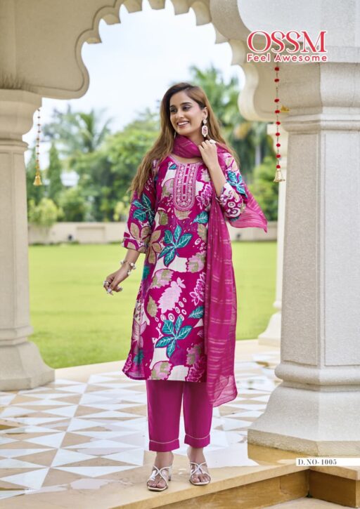 Ossm Sanvari Vetican Embroidery Work Wholesale Kurti Pant and Dupatta Collection - Image 3