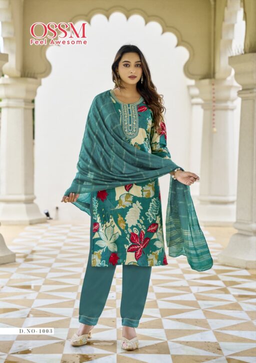 Ossm Sanvari Vetican Embroidery Work Wholesale Kurti Pant and Dupatta Collection - Image 4