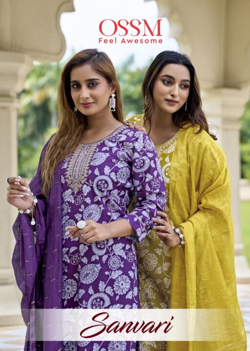 Ossm Sanvari Vetican Embroidery Work Wholesale Kurti Pant and Dupatta Collection