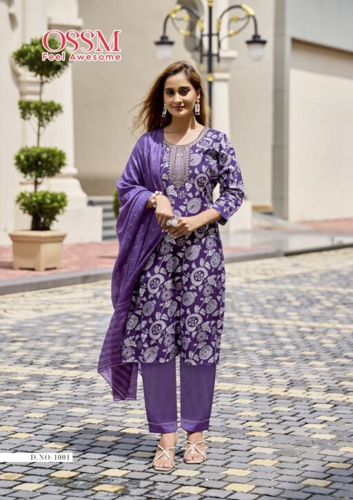 Ossm Sanvari Vetican Embroidery Work Wholesale Kurti Pant and Dupatta Collection - Image 5