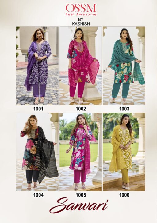 Ossm Sanvari Vetican Embroidery Work Wholesale Kurti Pant and Dupatta Collection - Image 8