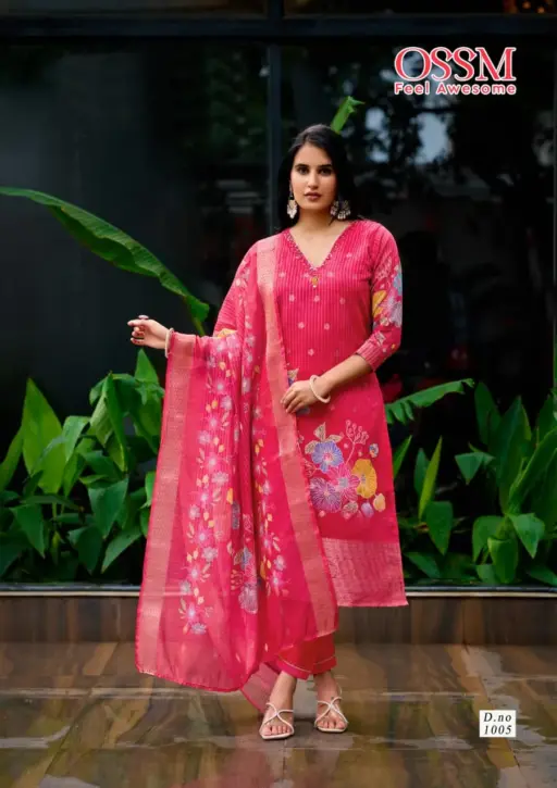 Ossm Sajni Silk Jacquard Printed Wholesale Kurti Pant and Dupatta Collection - Image 2