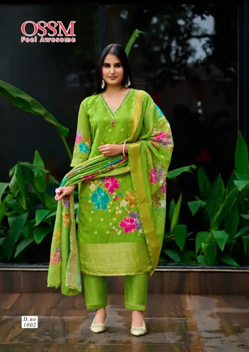 Ossm Sajni Silk Jacquard Printed Wholesale Kurti Pant and Dupatta Collection - Image 3