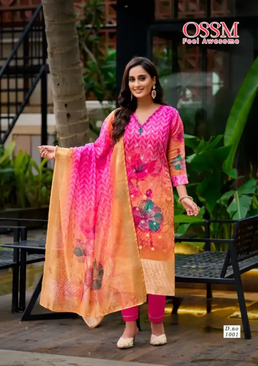 Ossm Sajni Silk Jacquard Printed Wholesale Kurti Pant and Dupatta Collection - Image 4