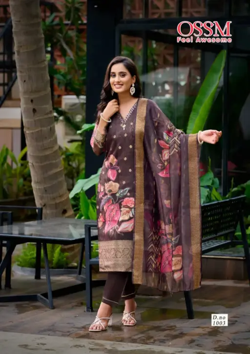 Ossm Sajni Silk Jacquard Printed Wholesale Kurti Pant and Dupatta Collection - Image 5