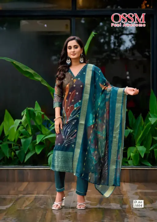 Ossm Sajni Silk Jacquard Printed Wholesale Kurti Pant and Dupatta Collection - Image 7