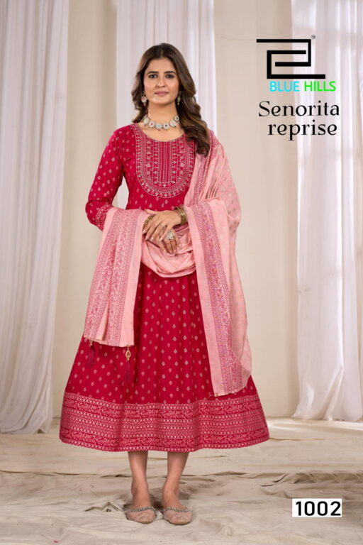 Blue Hills Senorita Reprise Rayon Printed Wholesale Anarkali Gown with Dupatta Collection - Image 3