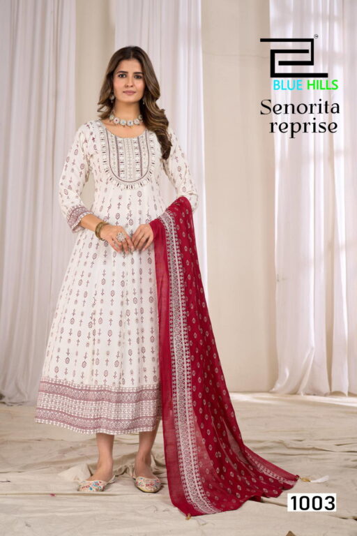 Blue Hills Senorita Reprise Rayon Printed Wholesale Anarkali Gown with Dupatta Collection - Image 4