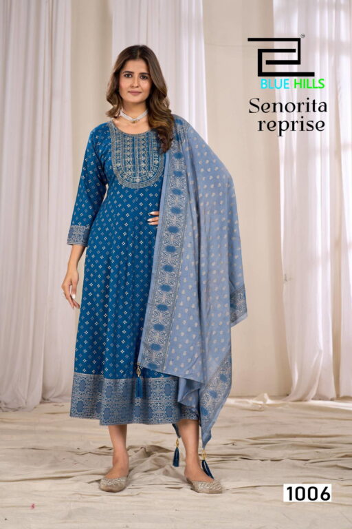 Blue Hills Senorita Reprise Rayon Printed Wholesale Anarkali Gown with Dupatta Collection - Image 5