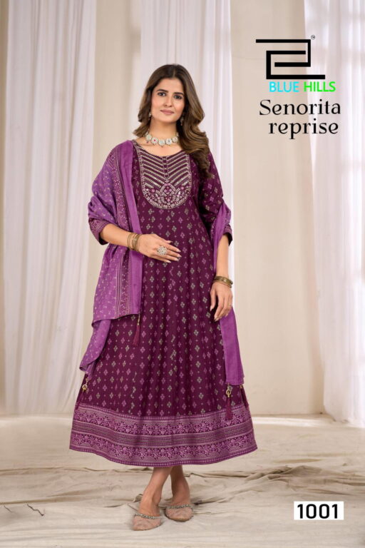 Blue Hills Senorita Reprise Rayon Printed Wholesale Anarkali Gown with Dupatta Collection - Image 6