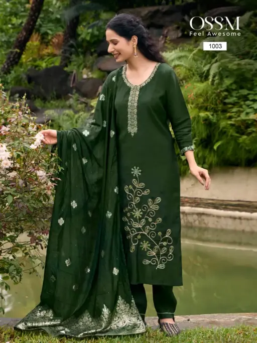Ossm Shagun Viscose Roman Silk Wholesale Kurti Pant and Dupatta Collection - Image 2