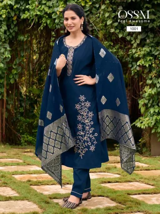 Ossm Shagun Viscose Roman Silk Wholesale Kurti Pant and Dupatta Collection - Image 3