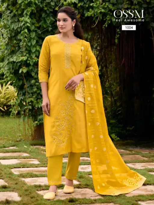 Ossm Shagun Viscose Roman Silk Wholesale Kurti Pant and Dupatta Collection - Image 4