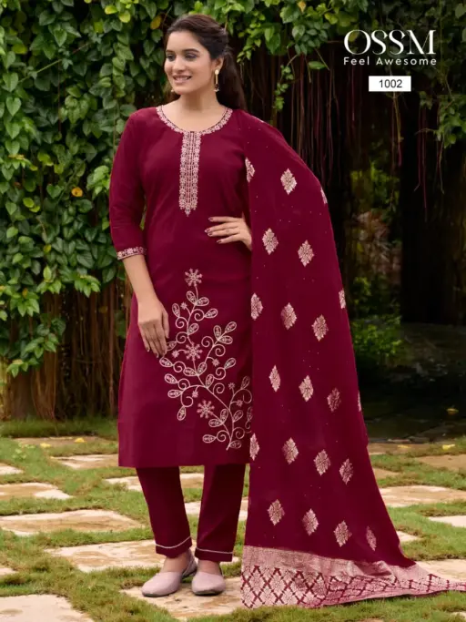 Ossm Shagun Viscose Roman Silk Wholesale Kurti Pant and Dupatta Collection - Image 5