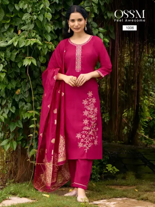 Ossm Shagun Viscose Roman Silk Wholesale Kurti Pant and Dupatta Collection - Image 6