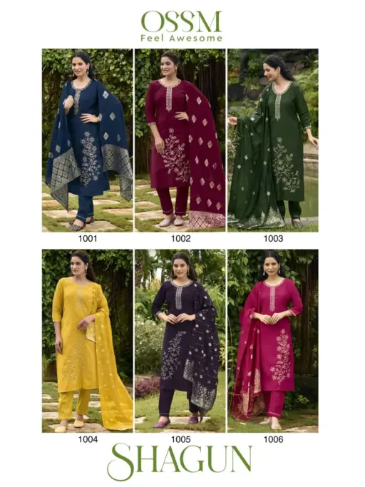 Ossm Shagun Viscose Roman Silk Wholesale Kurti Pant and Dupatta Collection - Image 8