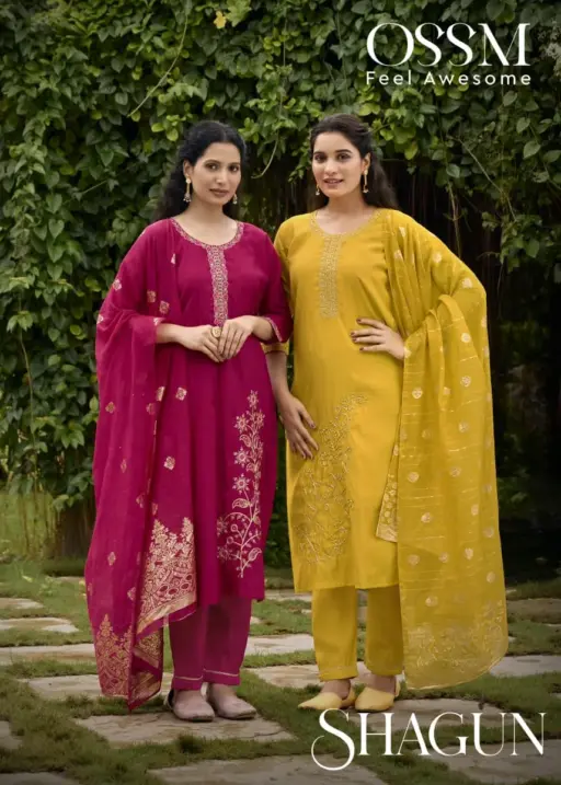 Ossm Shagun Viscose Roman Silk Wholesale Kurti Pant and Dupatta Collection