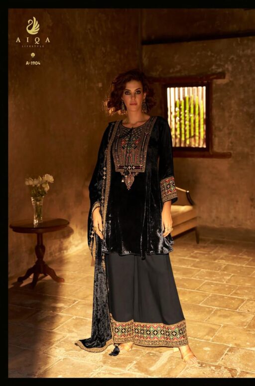 Aiqa Shuijing Viscose Velvet Fancy Handwork Wholesale Winter Collection - Image 8
