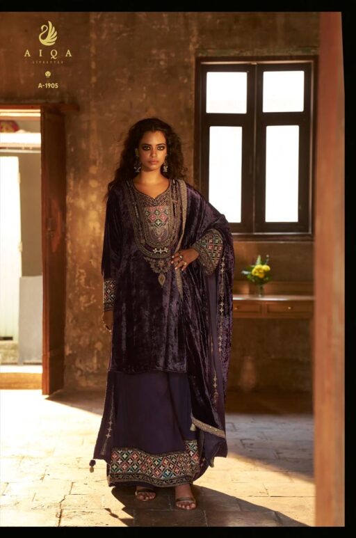 Aiqa Shuijing Viscose Velvet Fancy Handwork Wholesale Winter Collection - Image 10