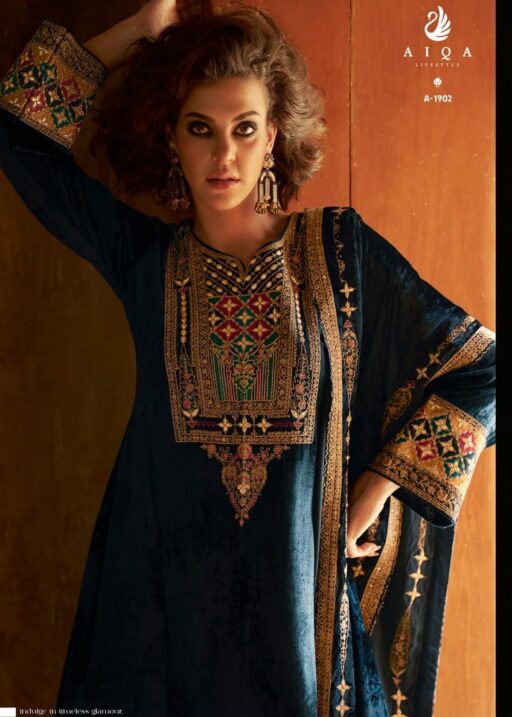 Aiqa Shuijing Viscose Velvet Fancy Handwork Wholesale Winter Collection