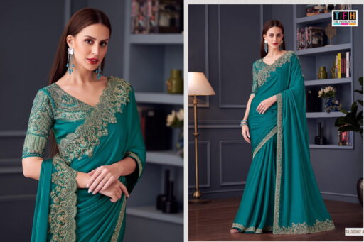 Tfh Silver Screen Hit 30002 Silk Chiffon Wholesale Party Wear Saree Collection - Image 2