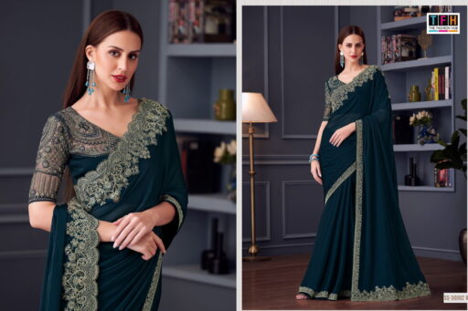 Tfh Silver Screen Hit 30002 Silk Chiffon Wholesale Party Wear Saree Collection - Image 3