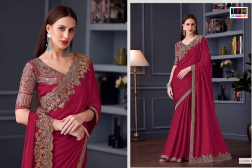 Tfh Silver Screen Hit 30002 Silk Chiffon Wholesale Party Wear Saree Collection - Image 4