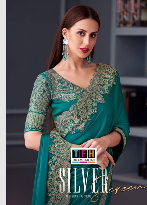 Tfh Silver Screen Hit 30002 Silk Chiffon Wholesale Party Wear Saree Collection