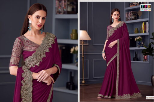 Tfh Silver Screen Hit 30002 Silk Chiffon Wholesale Party Wear Saree Collection - Image 7