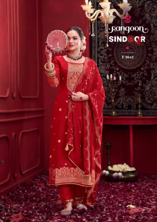 Rangoon Sindoor Dola with Khatli Work Wholesale Kurti Pant and Dupatta Collection - Image 5