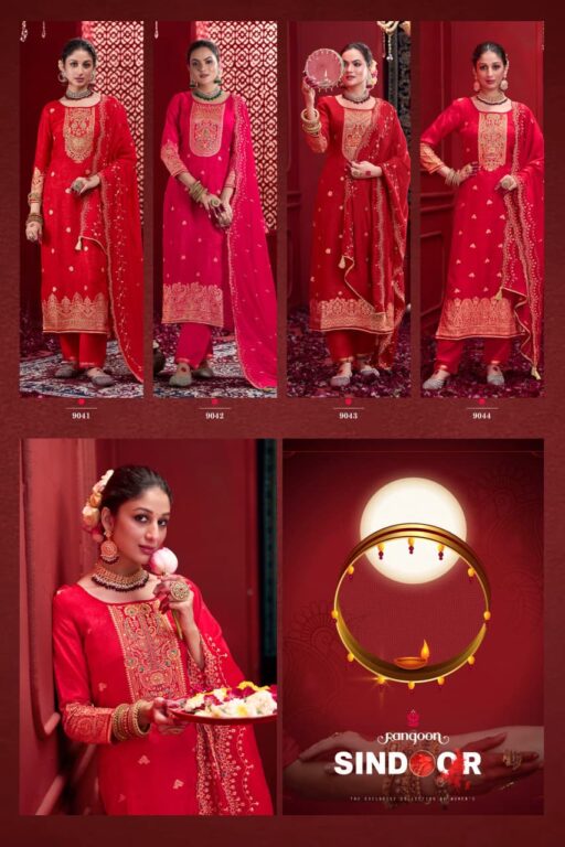 Rangoon Sindoor Dola with Khatli Work Wholesale Kurti Pant and Dupatta Collection - Image 7