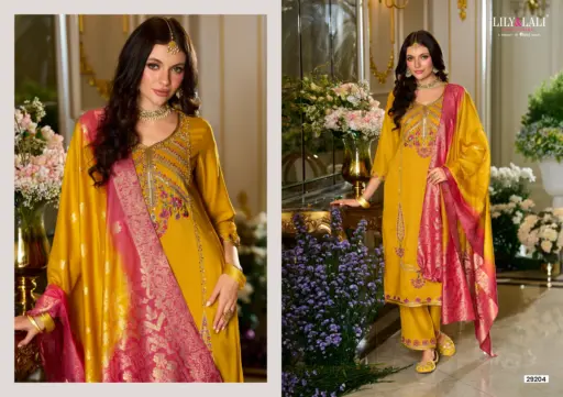 Lily And Lali Sitara Viscose Fancy Embroidery Work Wholesale Kurti Pant and Dupatta Collection - Image 5