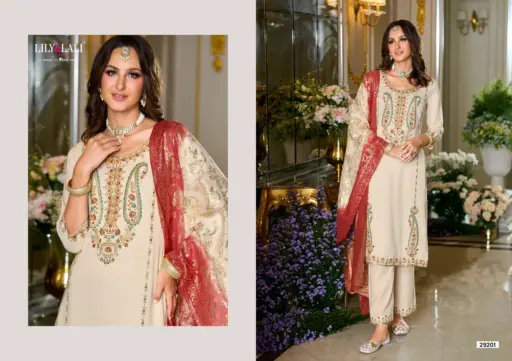 Lily And Lali Sitara Viscose Fancy Embroidery Work Wholesale Kurti Pant and Dupatta Collection - Image 2