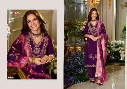 Lily And Lali Sitara Viscose Fancy Embroidery Work Wholesale Kurti Pant and Dupatta Collection - Image 3